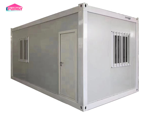 Modular building container with door and windows on a white background, featuring the EFAMILY brand.