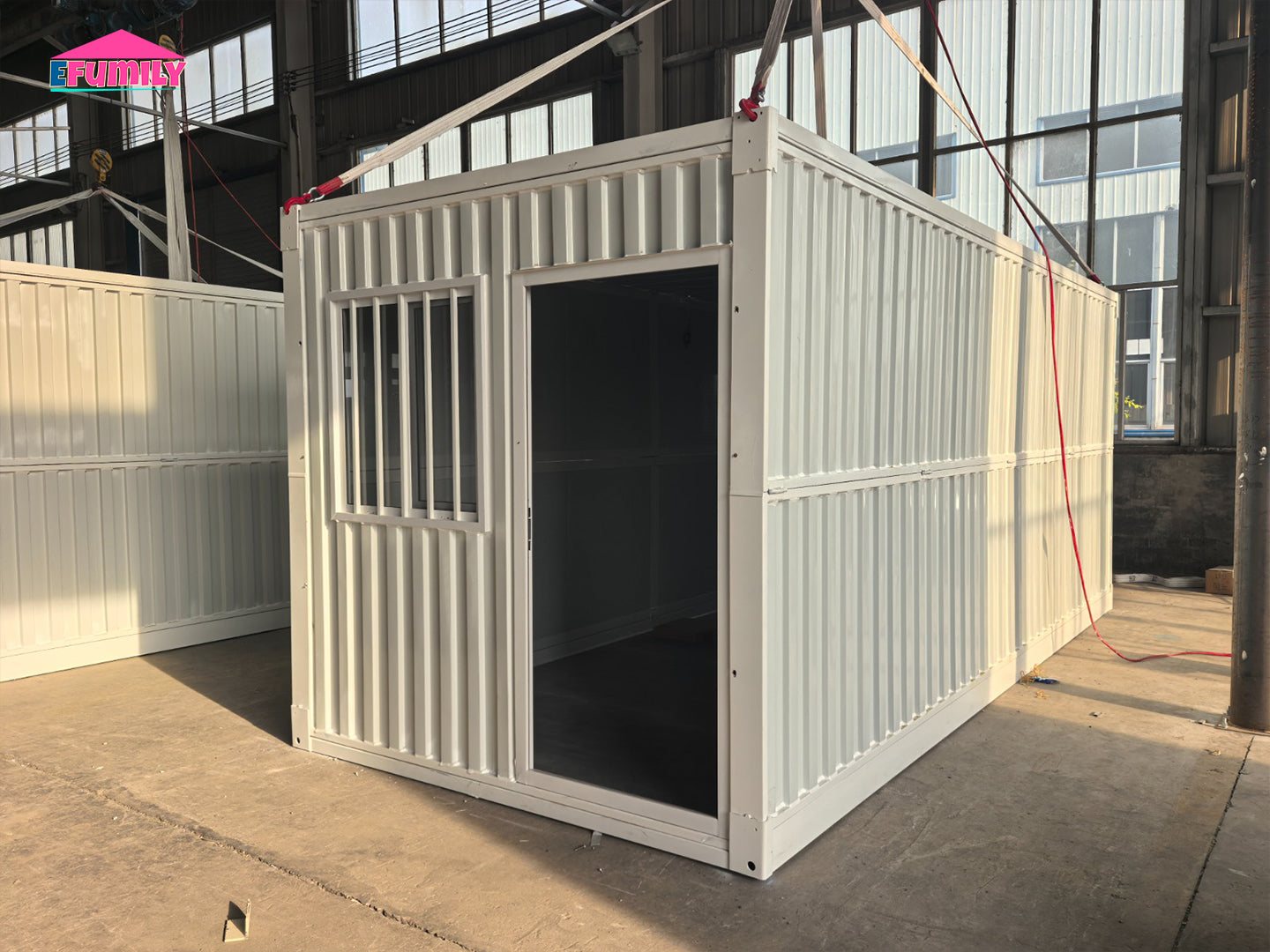 Modular building made from shipping containers in an industrial setting